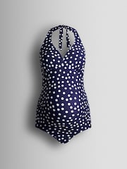 JoJo Maman Bébé Blue Sleeveless Tie Halterneck Maternity Swimsuit - Image 2 of 4