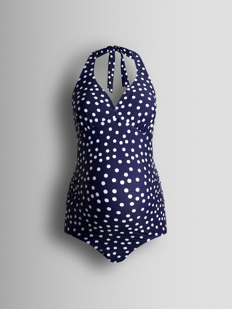 JoJo Maman Bébé Blue Sleeveless Tie Halterneck Maternity Swimsuit - Image 2 of 4