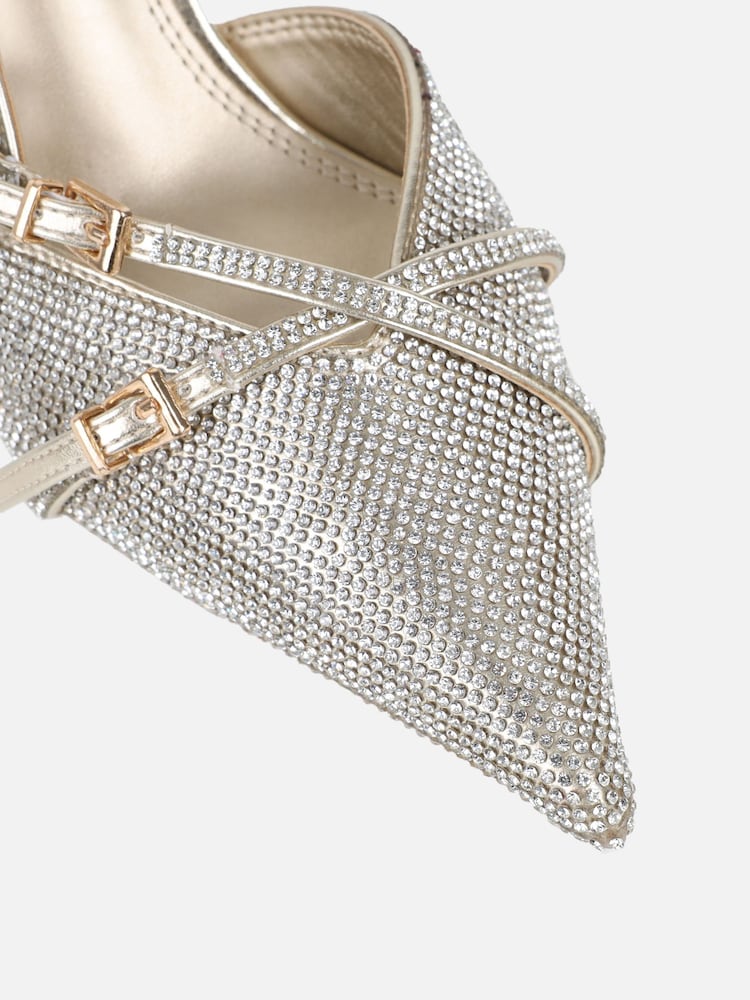 Simmi London נעלי עקב עם רצועה אחורית, עיטור אבנים דמויות יהלומים ואבזם, דגם Serenitie - תמונה 4 מתוך 4 Simmi London נעלי עקב עם רצועה אחורית, עיטור אבנים דמויות יהלומים ואבזם, דגם Serenitie - תמונה 4 מתוך 4