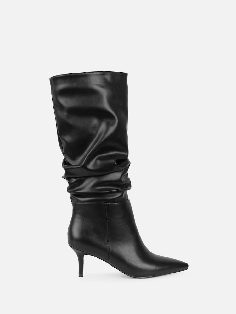 Simmi London Black Corinna Knee High Ruched Ankle Boots - Image 2 of 4