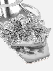 Simmi London Silver Polly Flower Detail Heeled Sandals - Image 3 of 3
