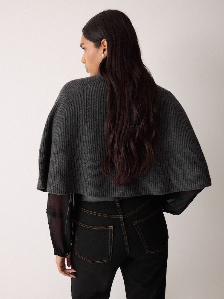 Jigsaw Grey Wool Cashmere Blend Cape - Image 2 of 3 Jigsaw Grey Wool Cashmere Blend Cape - Image 2 of 3