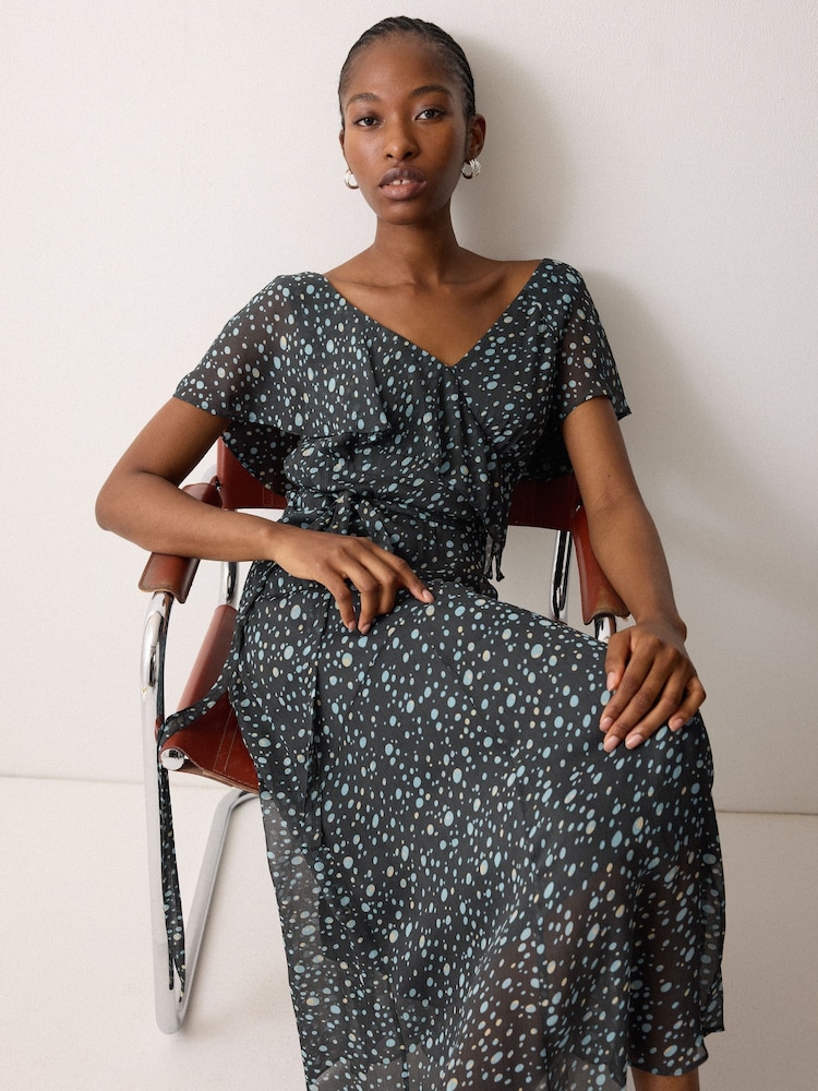 Jigsaw Grey Polka Dot Chiffon Dress - Image 1 of 2