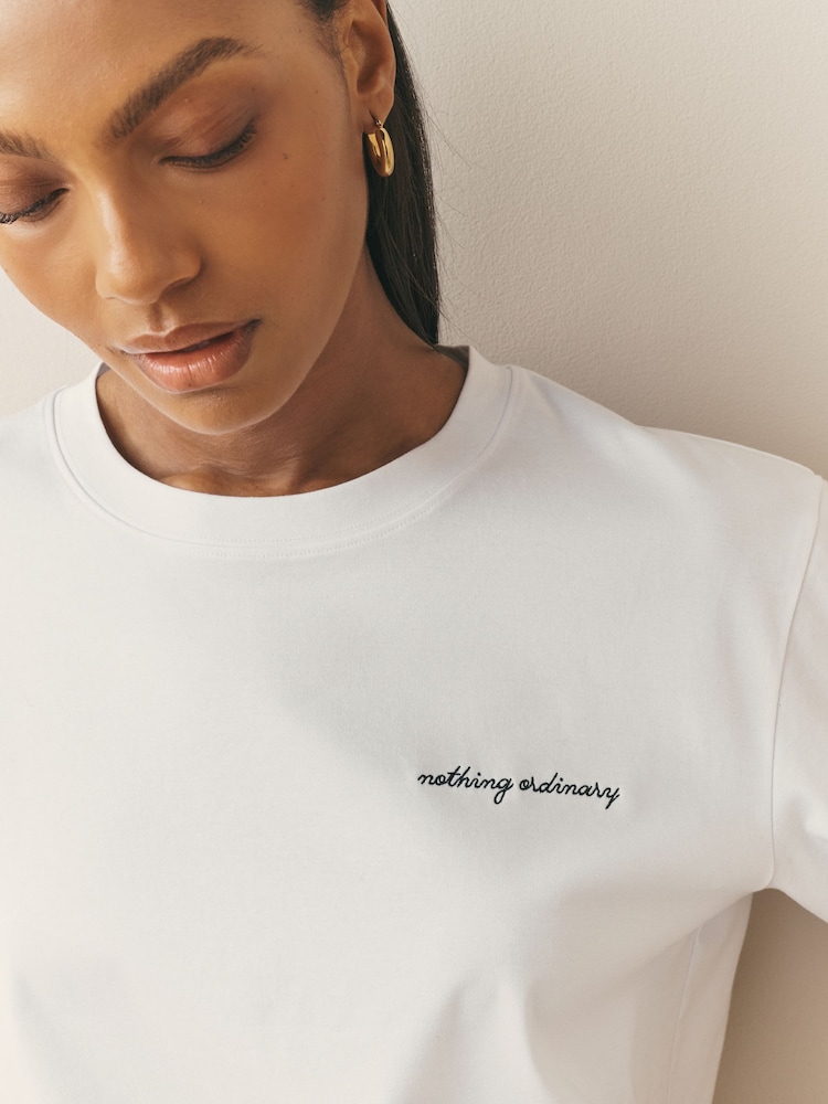 Weiß - Nothing Ordinary Logo Heavyweight Pure Cotton Boxy T-Shirt - Bild 5 von 5