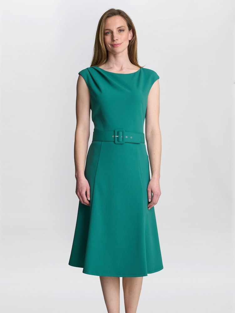 Gina Bacconi Green Mary Belted Dress - Image 1 of 4