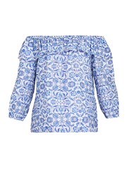 Gina Bacconi Emme Blue Floral Off the Shoulder Top with Frill - Image 2 of 2