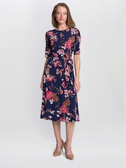Gina Bacconi Blue Lou Floral Print Midi Dress - Image 1 of 4