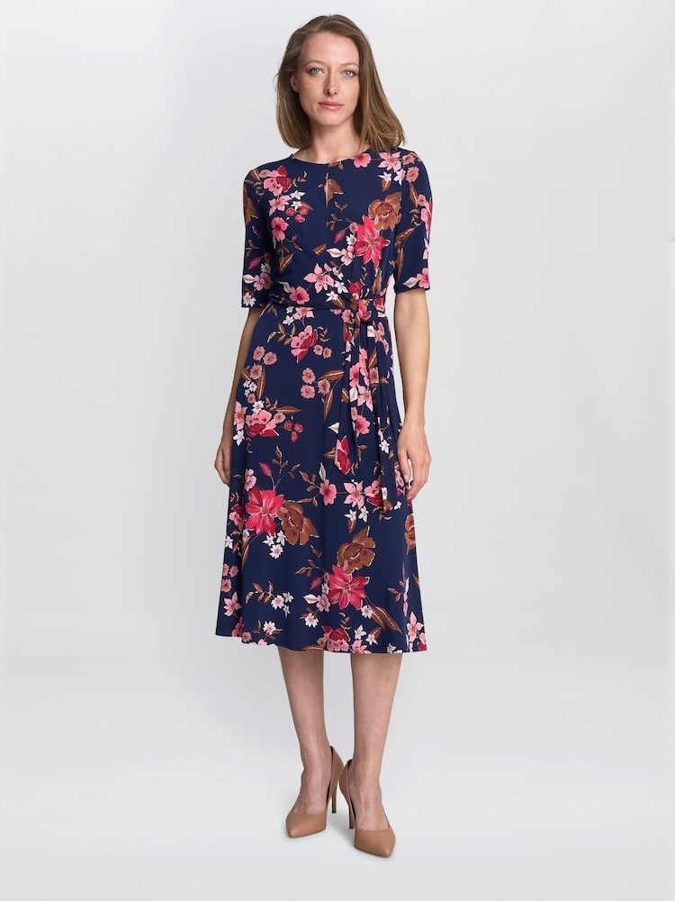 Gina Bacconi Blue Lou Floral Print Midi Dress - Image 1 of 4 Gina Bacconi Blue Lou Floral Print Midi Dress - Image 1 of 4