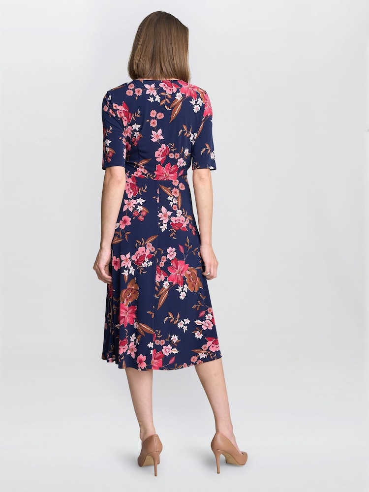 Gina Bacconi Blue Lou Floral Print Midi Dress - Image 2 of 4