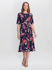 Gina Bacconi Blue Lou Floral Print Midi Dress - Image 3 of 4