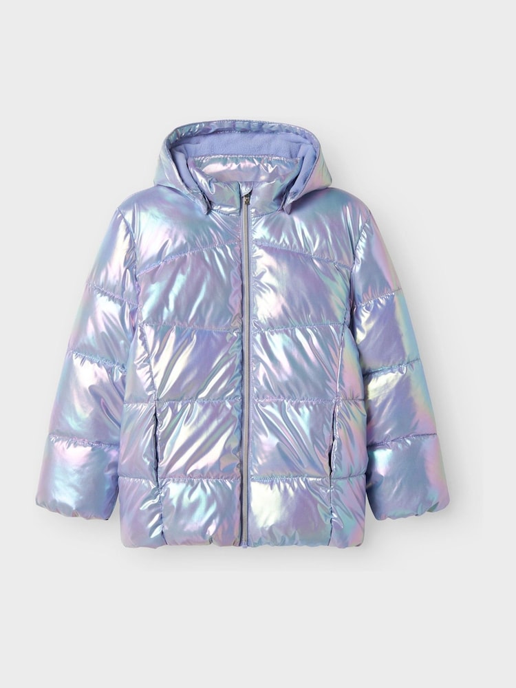 Name It Purple Metallic Shine Puffer Jacket - Image 1 of 3