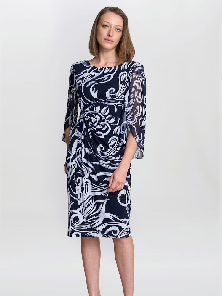 Gina Bacconi Blue Abstract Print Dress - Image 1 of 6