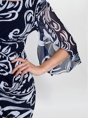 Gina Bacconi Blue Abstract Print Dress - Image 4 of 6