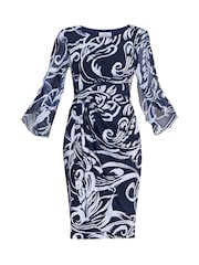 Gina Bacconi Blue Abstract Print Dress - Image 6 of 6