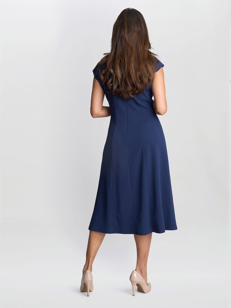 Gina Bacconi Blue Maxene Fit And Flare Midi Dress - Image 2 of 5 Gina Bacconi Blue Maxene Fit And Flare Midi Dress - Image 2 of 5