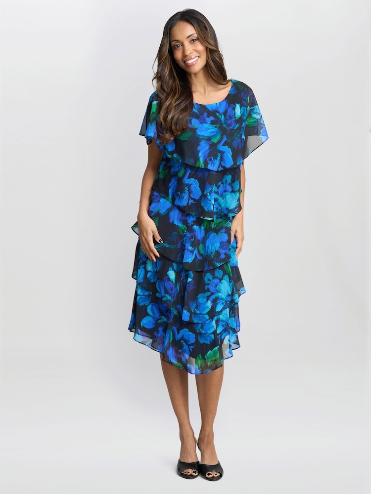 Gina Bacconi Blue Matilda Floral Tier Dress - Image 1 of 7