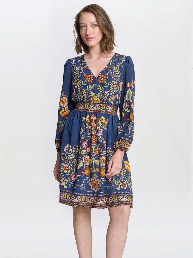 Gina Bacconi Blue Liberty Embroidered Dress - Image 1 of 7 Gina Bacconi Blue Liberty Embroidered Dress - Image 1 of 7