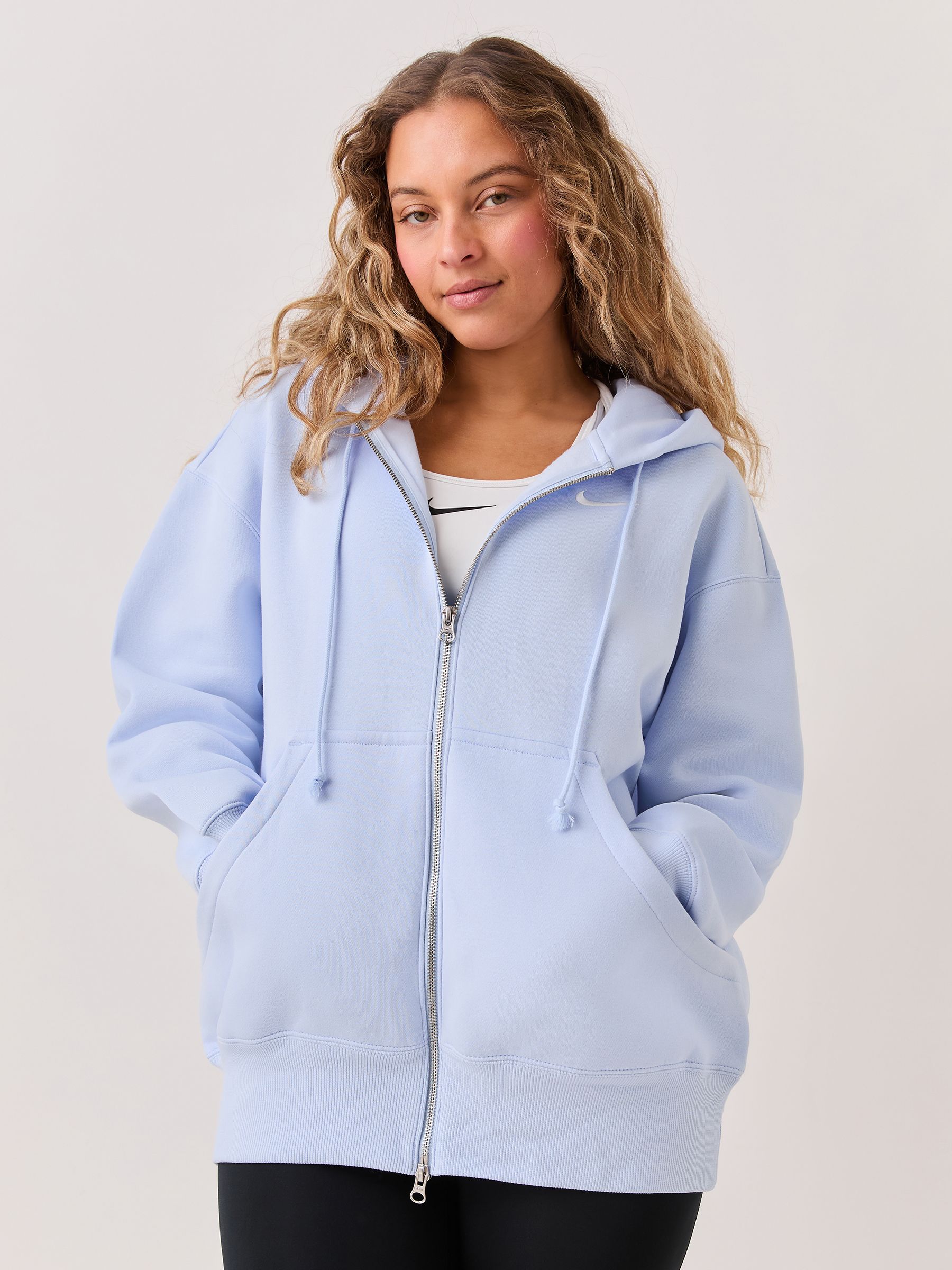 Buy Nike Hydrogen Blue Zip Through Phoenix Oversized Fleece Hoodie
