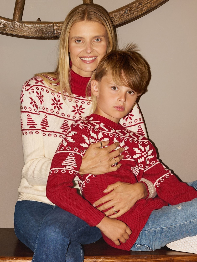 The Little Tailor Cream Christmas Half Fairisle Cotton Jumper - Image 5 of 5 The Little Tailor Cream Christmas Half Fairisle Cotton Jumper - Image 5 of 5