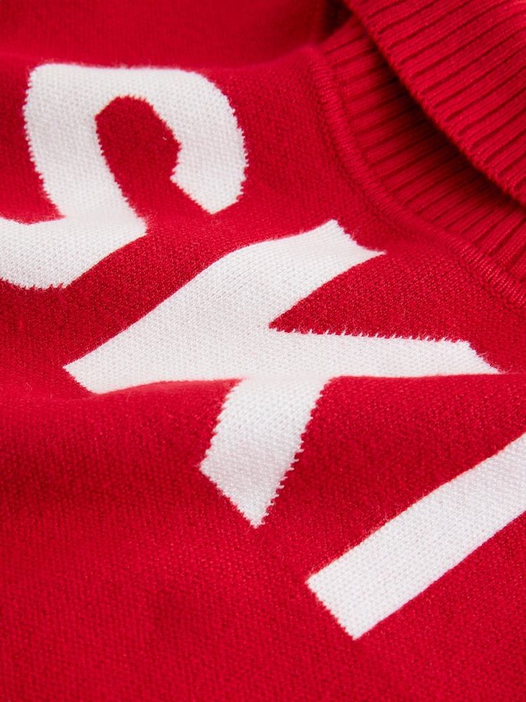 The Little Tailor Red Ski Text Jumper - Image 8 of 8 The Little Tailor Red Ski Text Jumper - Image 8 of 8