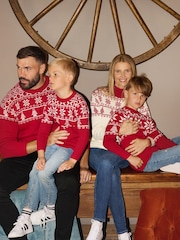 The Little Tailor Kids Red Christmas Half Fairisle Cotton Jumper - Image 4 of 4