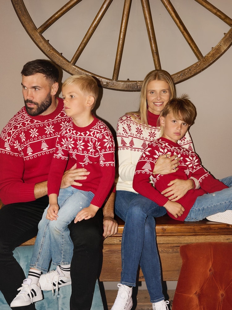 The Little Tailor Kids Red Christmas Half Fairisle Cotton Jumper - Image 4 of 4 The Little Tailor Kids Red Christmas Half Fairisle Cotton Jumper - Image 4 of 4