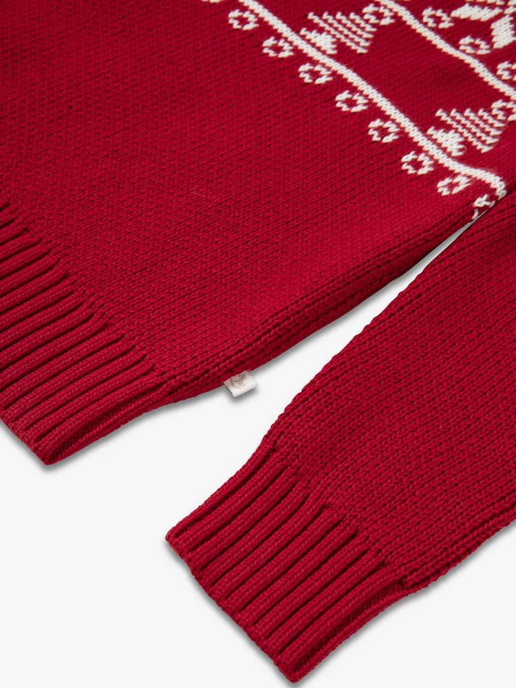 The Little Tailor Kids Red Christmas Half Fairisle Cotton Jumper - Bild 8 von 8