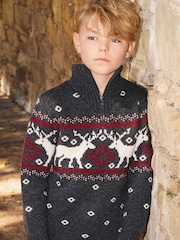 The Little Tailor Kids Zip Neck Festive Fairisle Jumper - Image 3 of 5