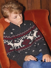 The Little Tailor Kids Zip Neck Festive Fairisle Jumper - Image 5 of 5