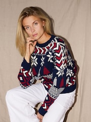 The Little Tailor Blue Christmas Multicoloured Fairisle Cotton Jumper - Image 3 of 5