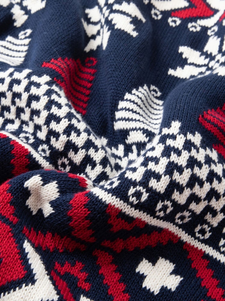 The Little Tailor modri božični večbarvni bombažni pulover z vzorcem fairisle - Slika 9 iz 9