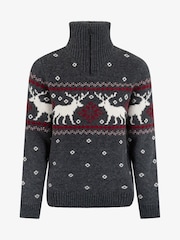 The Little Tailor Grey Zip Neck Festive Fairisle Jumper - Bild 4 von 9