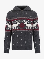 The Little Tailor Grey Zip Neck Festive Fairisle Jumper - Bild 5 von 9