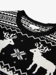 The Little Tailor Black Christmas Reindeer Fairisle Pattern Jumper - Image 8 of 9