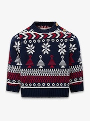 The Little Tailor Baby Blue Christmas Multicoloured Fairisle Cotton Jumper - Image 1 of 4