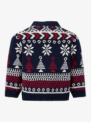 The Little Tailor Baby Blue Christmas Multicoloured Fairisle Cotton Jumper - Image 2 of 4