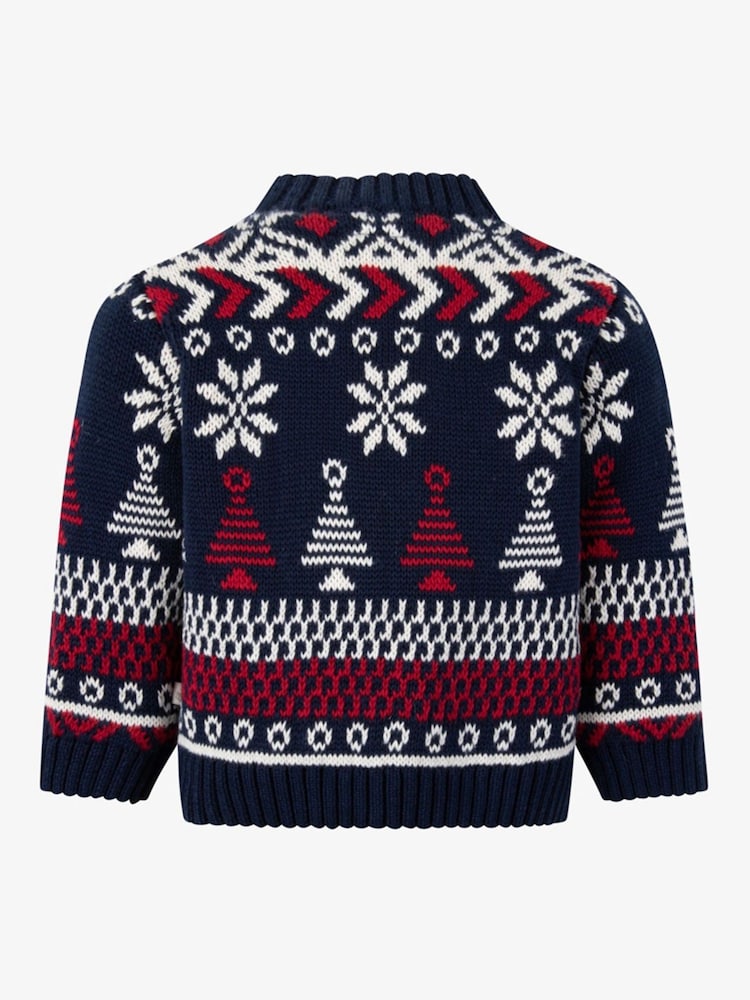 The Little Tailor Baby Blue Christmas Multicoloured Fairisle Cotton Jumper - Image 2 of 4 The Little Tailor Baby Blue Christmas Multicoloured Fairisle Cotton Jumper - Image 2 of 4