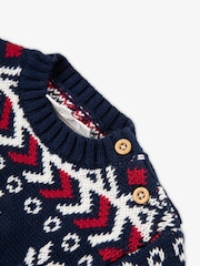 The Little Tailor Baby Blue Christmas Multicoloured Fairisle Cotton Jumper - Image 3 of 4