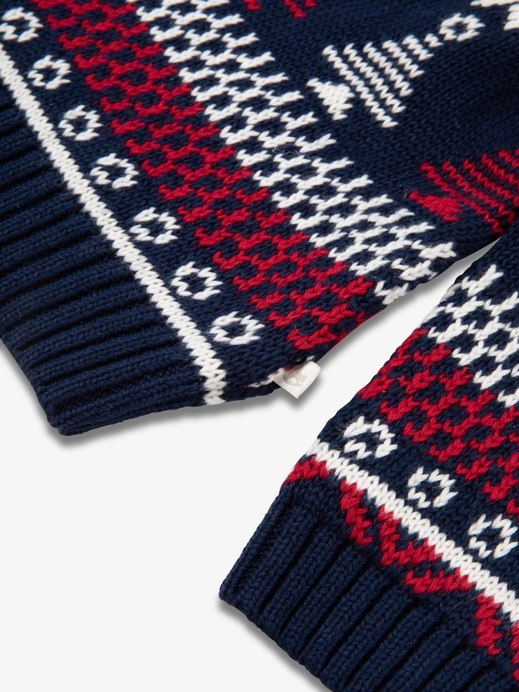 The Little Tailor Baby Blue Christmas Multicoloured Fairisle Cotton Jumper - Image 4 of 4 The Little Tailor Baby Blue Christmas Multicoloured Fairisle Cotton Jumper - Image 4 of 4
