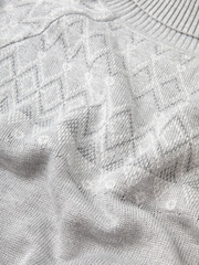 Grau - The Little Tailor Smart Linear Diamond Fairisle Roll Neck Luxury Knit Jumper - Bild 5 von 6