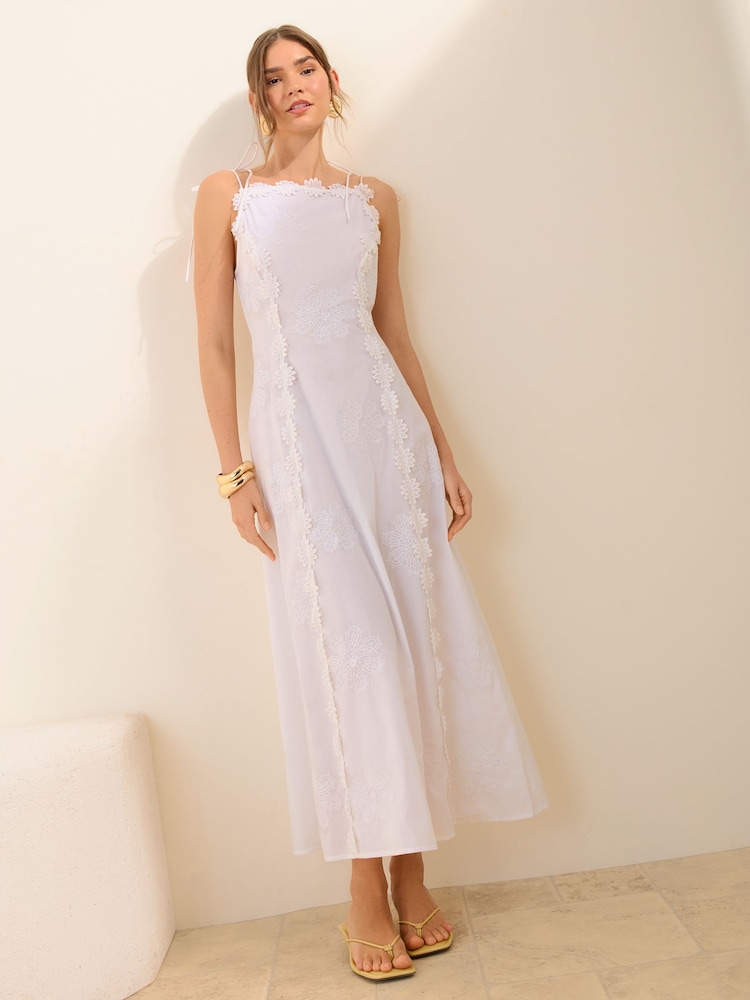 Friends Like These White Sleeveless Embroidery Detail Midi Dress - Image 1 of 4