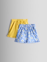 JoJo Maman Bébé Yellow & Blue Daisy 2-Pack Frill Shorts - Image 1 of 7