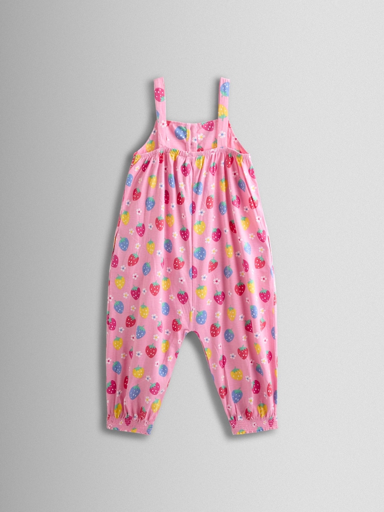 JoJo Maman Bébé Pink Strawberry Strappy Jersey Jumpsuit - Image 2 of 4