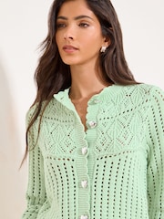 Lipsy Mint Green Heart Buttoned Stitchy Scallop Knitted Cardigan - Image 1 of 4