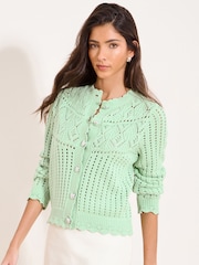 Lipsy Mint Green Heart Buttoned Stitchy Scallop Knitted Cardigan - Image 2 of 4