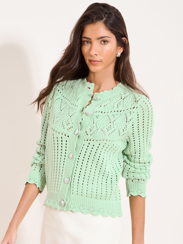 Lipsy Mint Green Heart Buttoned Stitchy Scallop Knitted Cardigan - Image 2 of 4