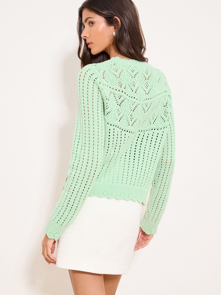 Lipsy Mint Green Heart Buttoned Stitchy Scallop Knitted Cardigan - Image 4 of 4