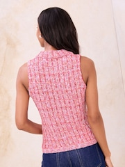Lipsy Pink Boucle Buttoned Collared Sleeveless Knit Waistcoat - Image 5 of 5