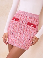 Lipsy Pink Boucle Buttoned Knitted Mini Skirt - Image 1 of 5