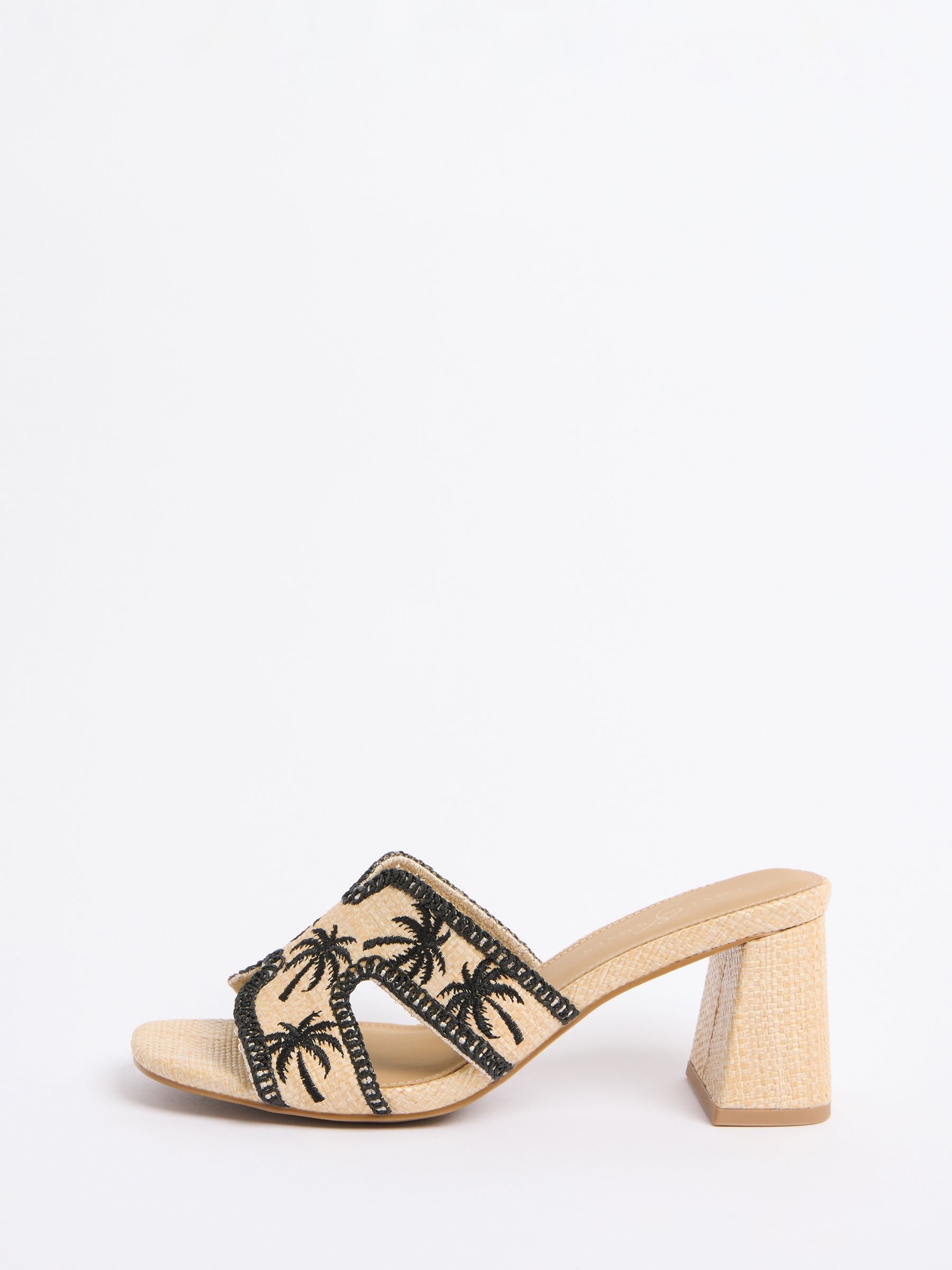 Buy Love & Roses Black Palm Tree Embroidered Raffia Flared Block